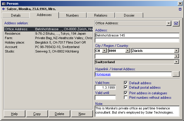 Addresses of Person ...